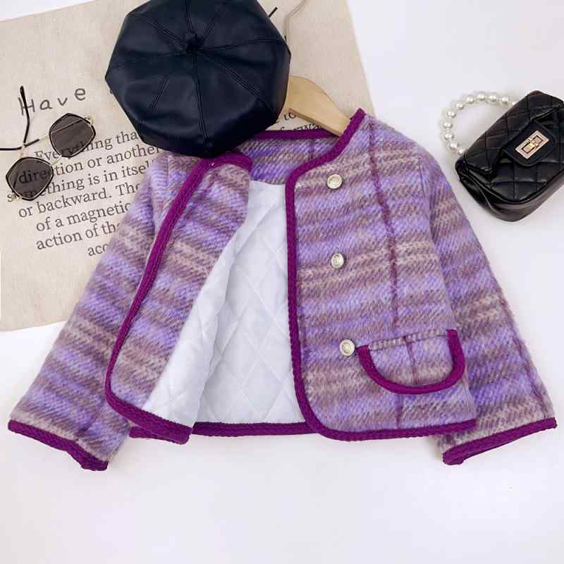 子供服 女の子用 アウター 韓国風 子供服 秋冬 ダブルブレスト 格子柄 ジャケット かわいい プリンセススタイル 普段使い お出かけ着 ポリエステル