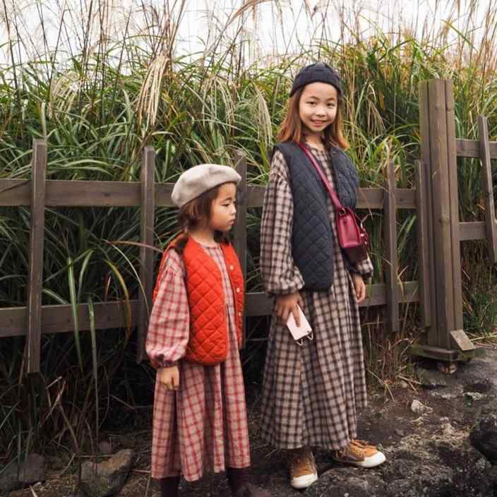 ワンピース キッズ 女の子 チェック柄 子供服 春秋 韓国風 おしゃれ かわいい 普段着 長袖 コットン