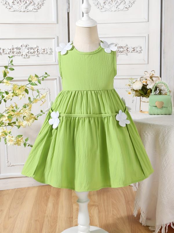 ワンピース キッズ 女の子 子供服 プリンセスドレス 花柄 チュール ノースリーブ 膝丈 かわいい 通園 通学 お呼ばれ ポリエステル グリーン 100cm 110cm 120cm 130cm