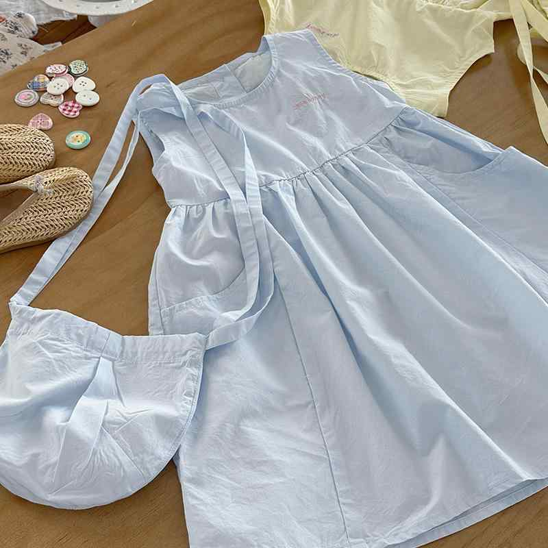 ワンピース 子供 女の子 夏服 ノースリーブ コットン チュニック 妖精 かわいい 涼しい ブルー イエロー 90cm 100cm 110cm 120cm 130cm 140cm 150cm