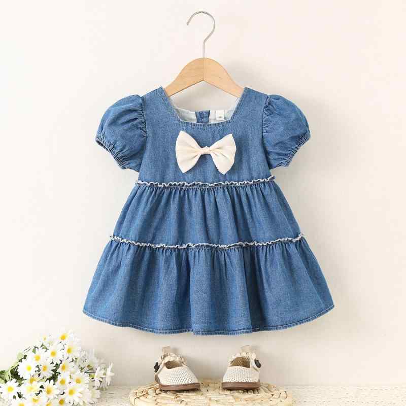 ワンピース キッズ 子供服 女の子 デニム 半袖 幼児 普段着 百 褶 90cm 100cm 110cm 120cm 130cm