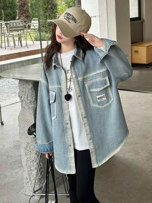 シャツ ガールズ デニム ジャケット 子供服 長袖 トップス アウター スプリングコート 春秋 通園 通学