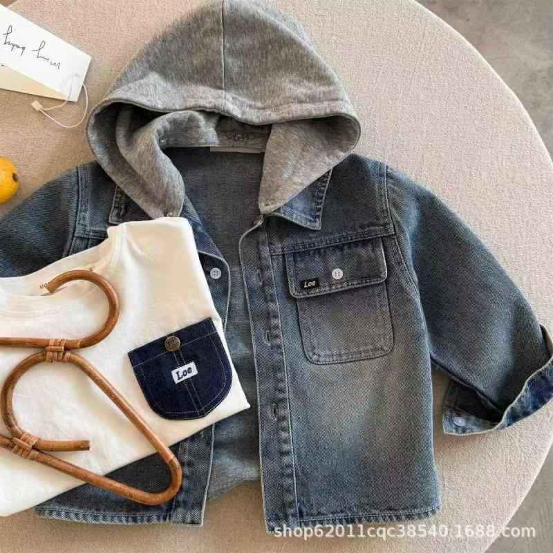 子供服 デニム ジャケット 取り外し可能フード付き 男の子 アウター ウォッシュ加工 長袖 トップス ボーイズ キッズ 幼児 普段着 カジュアル スプリングコート 90cm 100cm 110cm 120cm 130cm 140cm