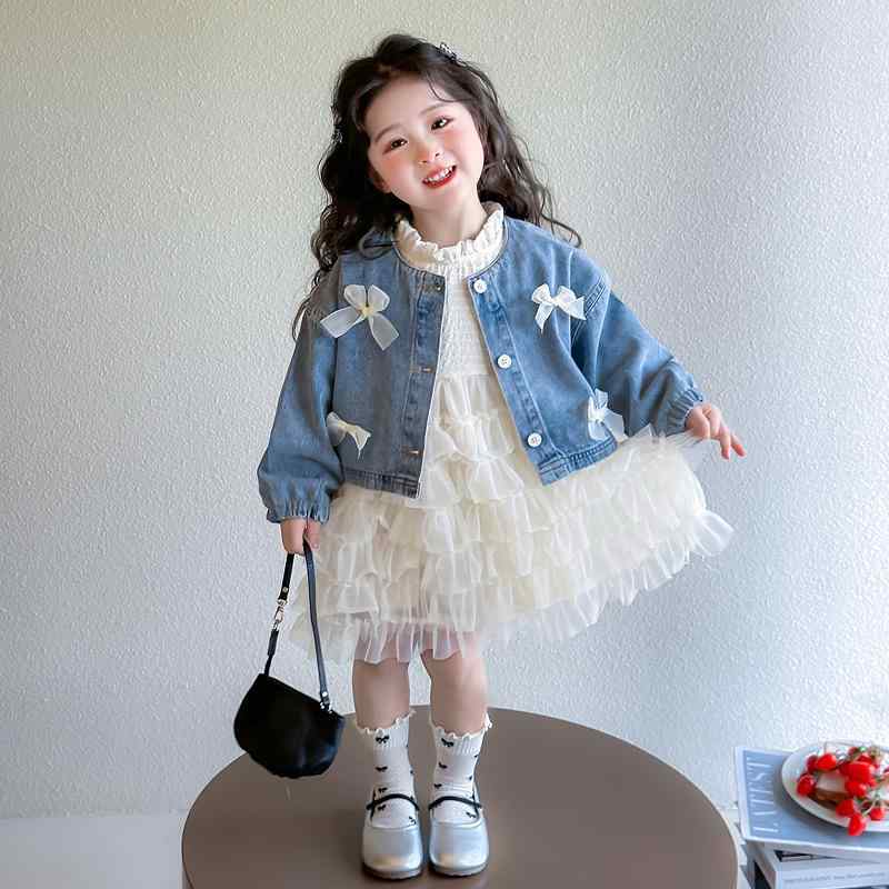 Coat - ワンピース&スカートセット 子供服 女の子 春秋 デニムジャケット プリンセススタイル かわいい ガールズ