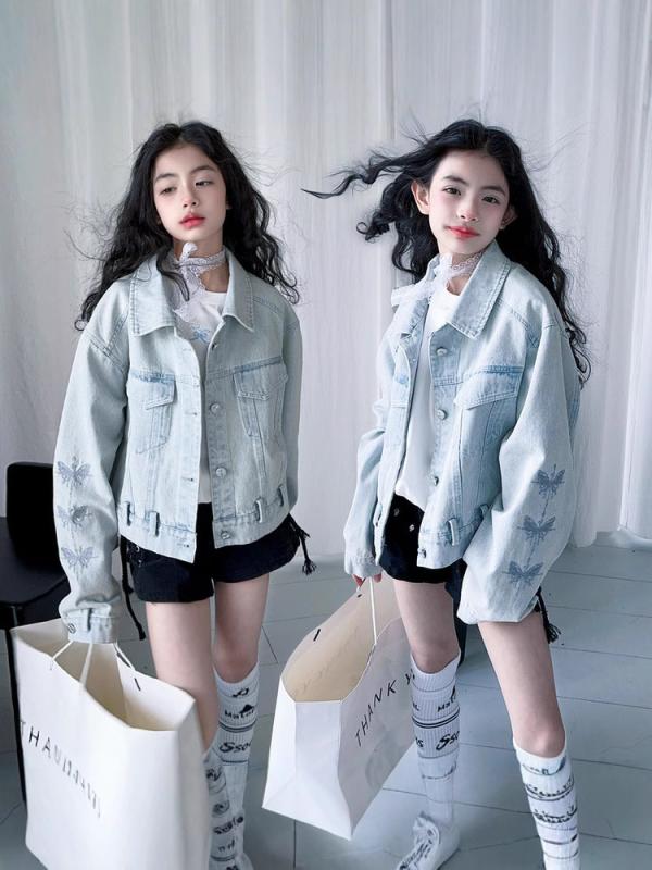 子供服 デニム ジャケット 女の子 春秋 ブルゾン アウター かわいい おしゃれ 通学着 普段着 ブルー 140cm 130cm 150cm 160cm 170cm