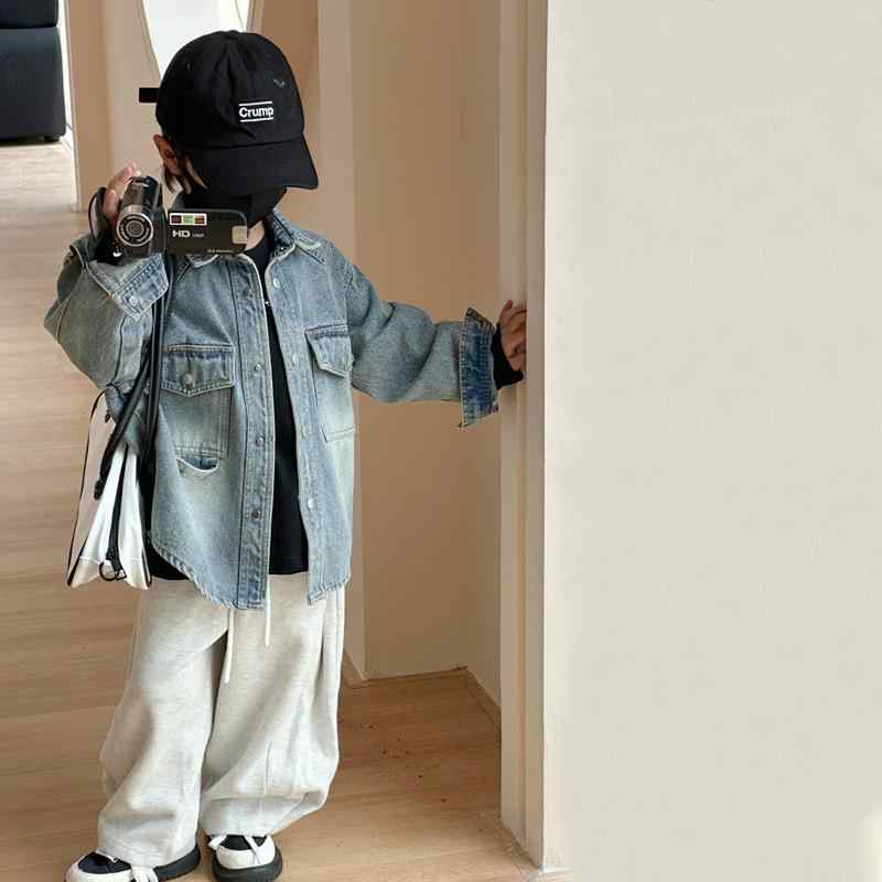 子供用デニムジャケット 裏起毛 男児 アウター トップス 韓国風 カジュアル 80%綿