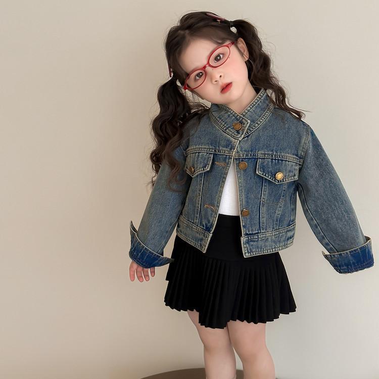 大衣 - 子供服 ジャケット 女の子 デニム 春秋 アウター ブルゾン キッズ ショート丈 Gジャン ジャンパー おしゃれ かわいい カジュアル 長袖 80 90 100 110 120 130 140