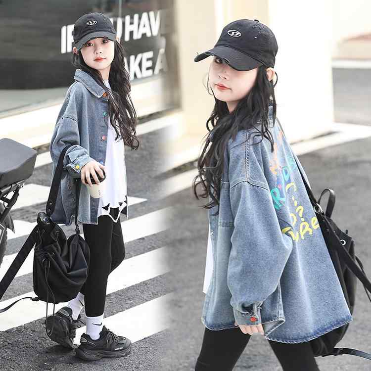 Blousons, Jumpers - 子供服 ジャケット 女の子 春物 デニム アウター 子供 春秋 上着 中学生 ガールズ 長袖 おしゃれ かわいい