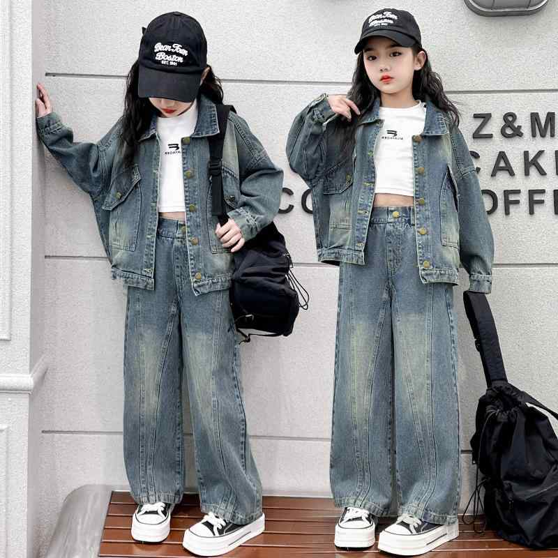 Jacket - キッズ デニム ジャケット 春秋 女の子 レトロ 韓国風 子供 Gジャン アウター 綿100% 通学 普段使い