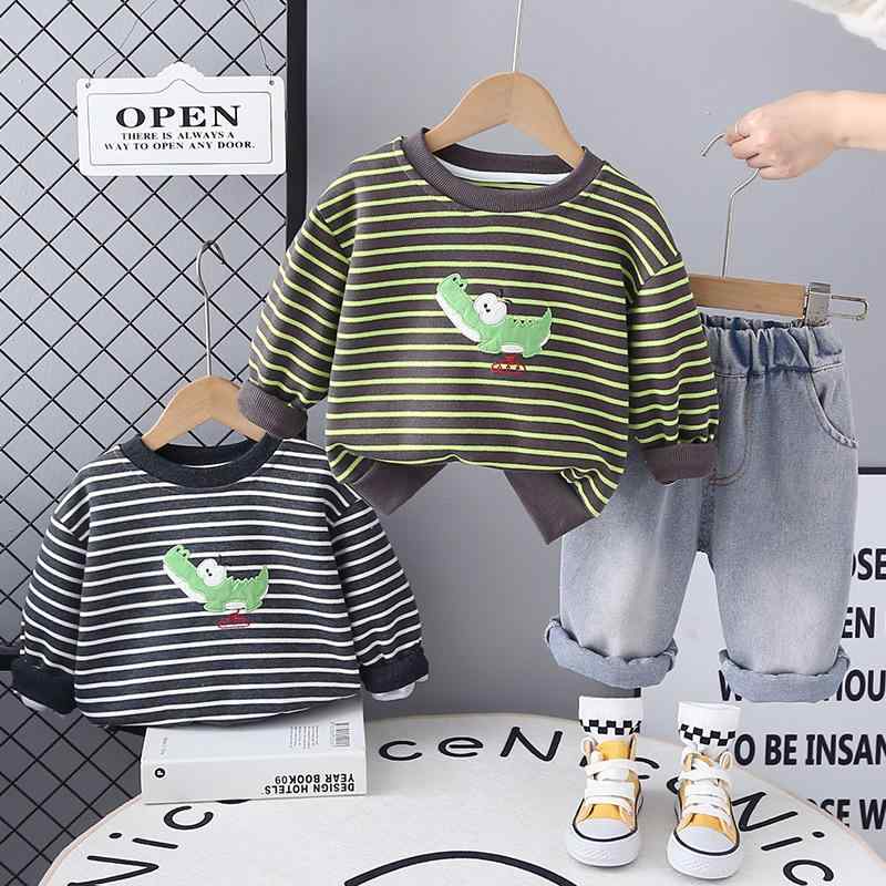 キッズ 春秋 セットアップ ボーイズ ストライプ スウェット トレーナー ジーンズ 2点セット 子供服 幼..