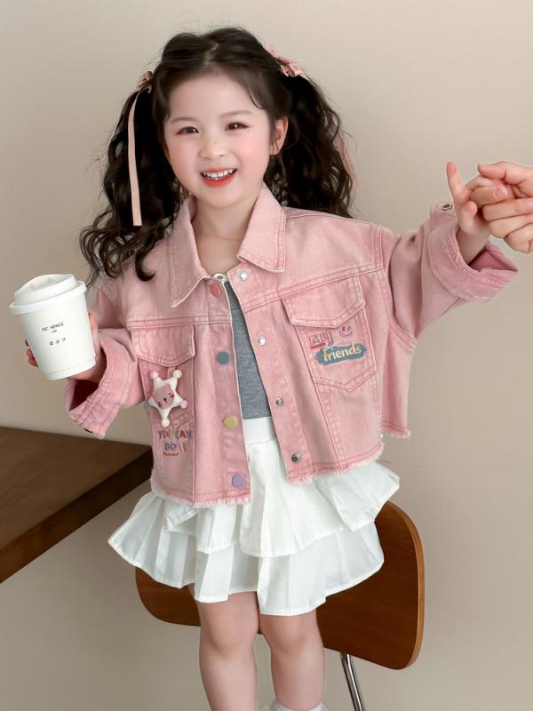 子供服 デニムジャケット 女の子 春秋 韓国風 おしゃれ かわいい ガールズ ベビー 春物 長袖 アウター 普段使い お出かけ ピンク ブルー