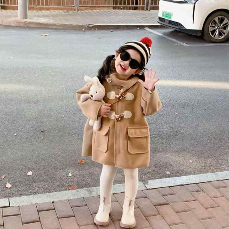 子供服 コート 男女兼用 キッズ ウール混 ダッフルコート フード付き ロング丈 アウター 秋冬 90 100 110 120 130 140cm あったか おしゃれ かわいい(4.0)