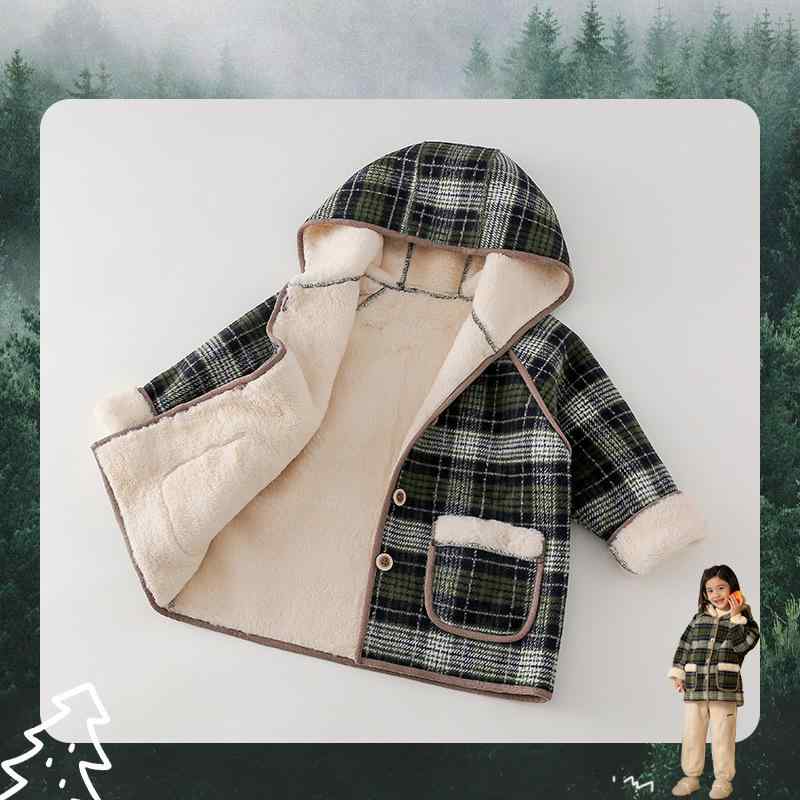 子供用アウター 格子柄 ロングコート 裏起毛 フード付き ジャケット 秋冬 男女兼用 キッズ 90 100 110 ..