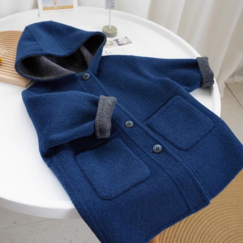Coat - 子供服 女の子 秋冬 ダブルフェイス コート キッズ ファッション 中長丈 厚手 ウール アウター