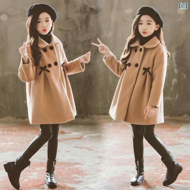 子供服 女の子 ダブルフェイス ウールコート 秋冬 中厚手 フリル襟 Aライン ロング...