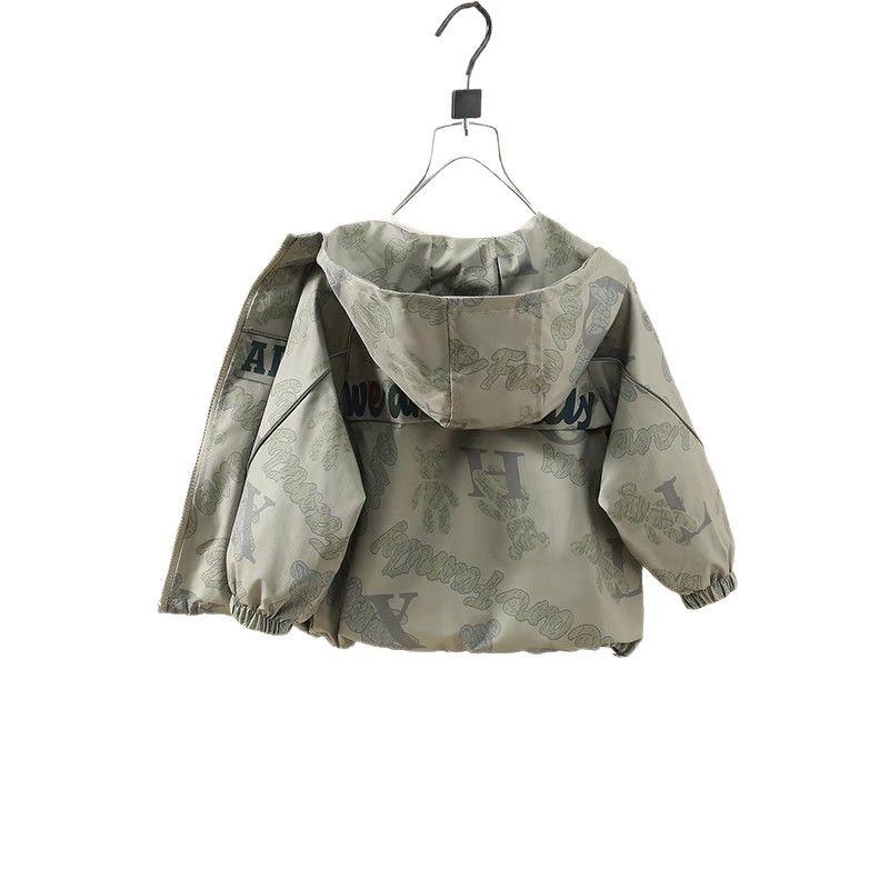 子供服 アウター キッズ 男の子 スプリングコート ウインドブレーカー ジャンパー フード付き カーキ グリーン 90 100 110 120 130 140 150