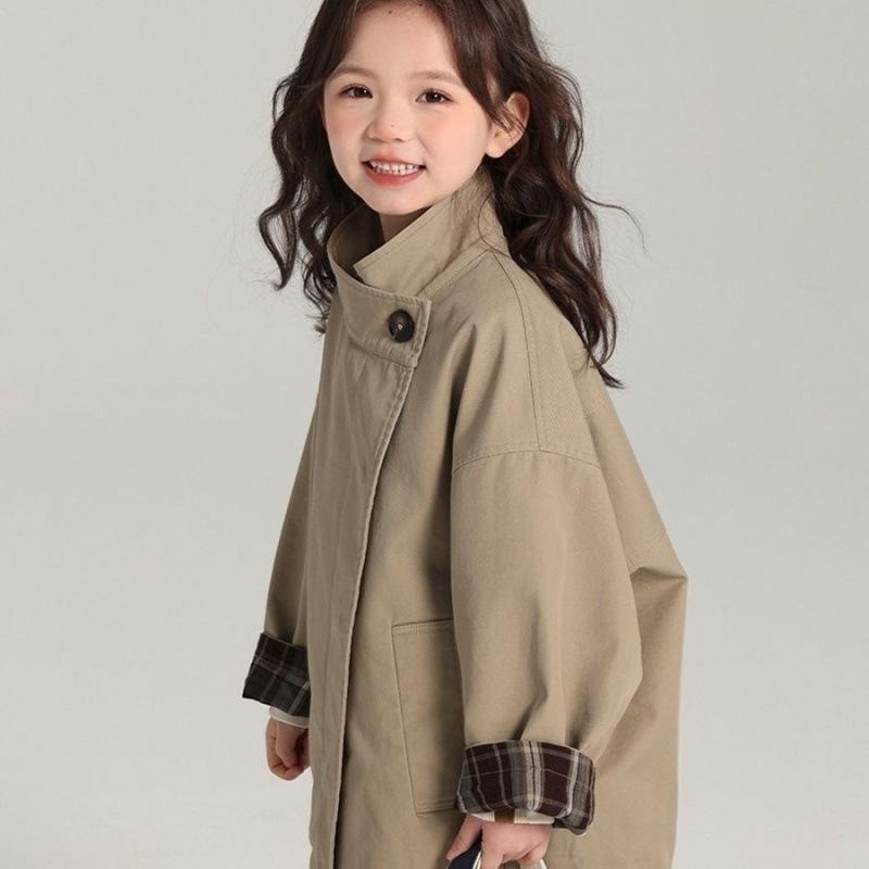 子供用コート 女の子 スプリングコート 韓国風 レトロ 子供服 ガールズ アウター ロング丈 立襟 無地 かわいい おしゃれ 普段使い お出かけ