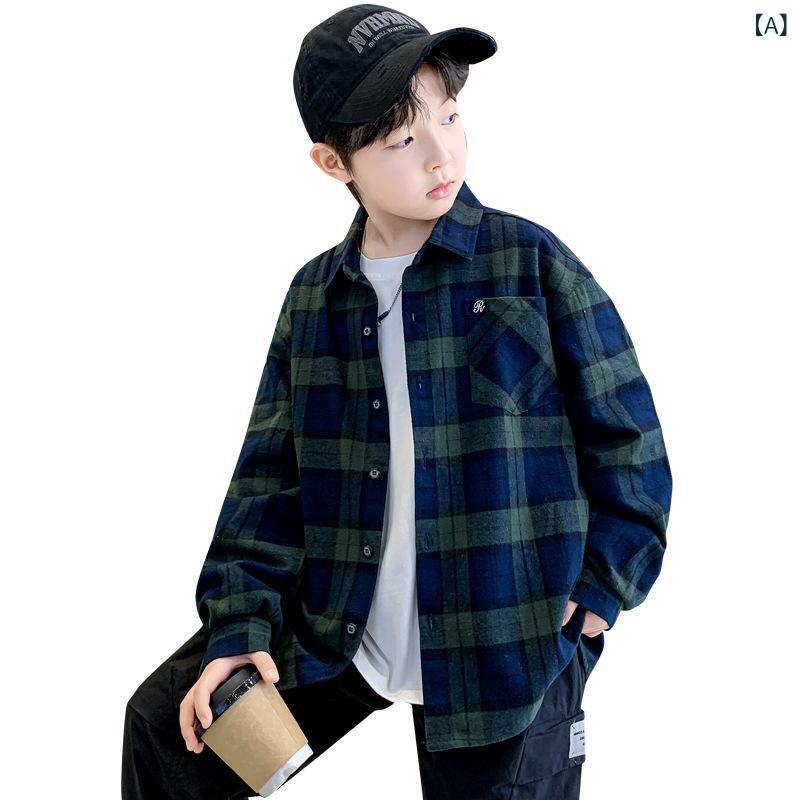Blousons, Jumpers - 子供服 ジャケット 男の子 春秋 格子柄 シャツ アウター カジュアル ジャンパー 140cm 150cm 160cm 170cm グリーン