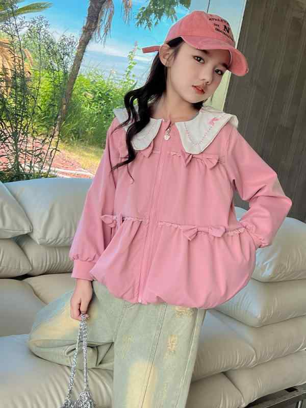 Coat - 子供服 ジャケット 春秋 女の子 アウター おしゃれ かわいい 韓国風 ジャンパー ショート丈 薄手 長袖 ガールズ 子供 キッズ 普段着 通園 通学