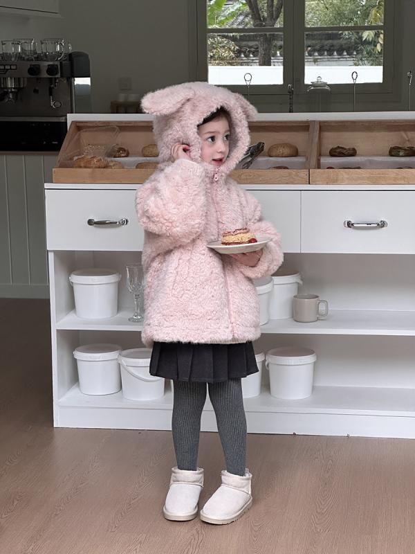 風衣 - 子供服 アウター 女の子 かわいい うさぎ ボア ジャケット コート 秋冬 防寒 暖か 裏起毛 ピンク 系