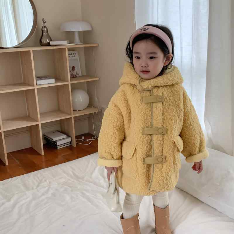 Rakuten - 子供服 アウター 女の子 冬用 ボアコート フード付き ジャケット 防寒 普段使い かわいい レモンイエロー