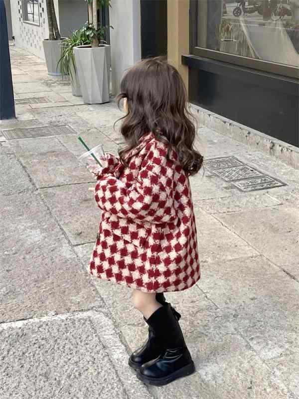 コート 女の子 子供服 千鳥格子柄 ダブルブレスト Aライン 膝丈 冬物 アウター 防寒 あったか かわいい ガールズ キッズ