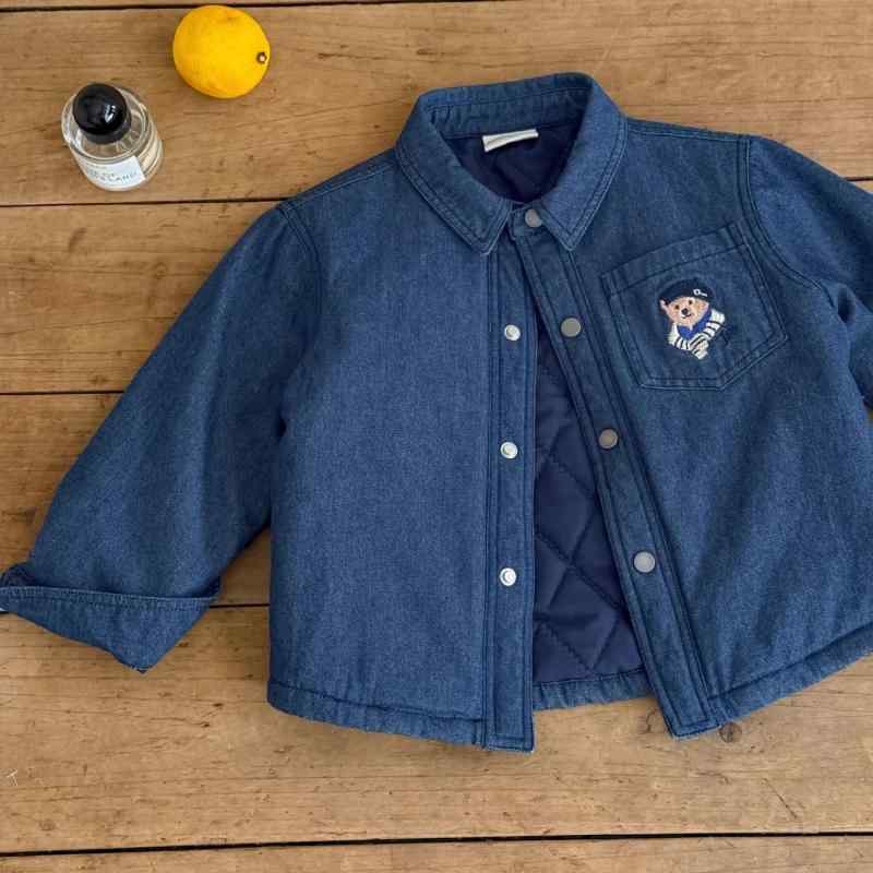 子供服 アウター ジャケット 男児用 デニム シャツ 厚手 裏地コットン カートゥーン ベア 90 100 110 120 130 140