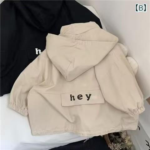 子供服 ジャケット 男女兼用 ベビー服 フード付き ウインドブレーカー 春秋 おしゃれ 普段使い かわいい 字母柄 コットン ポリエステル ブラック ベージュ 90cm 100cm 110cm 120cm 130cm 140cm