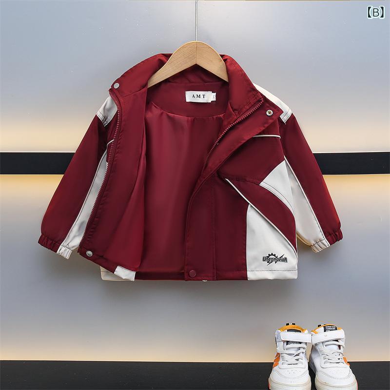 子供服 男の子用 ジャケット 春秋 翻襟 ボーイズ アウター おしゃれ 春物 普段使い お出かけ ブラック ワインレッド