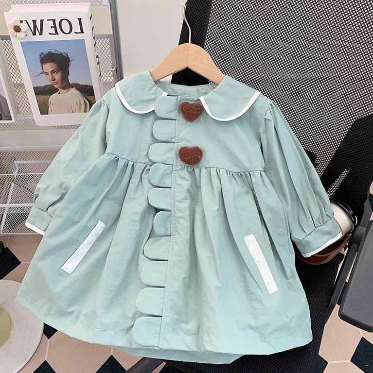 キッズ ジャケット 春秋 子供服 スプリングコート かわいい フリル 襟付き ガールズ アウター 女の子 トップス 中長丈 90cm 100cm 110cm 120cm 130cm 140cm 綿 グリーン アイボリー