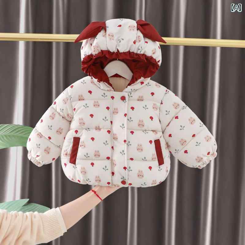 ベビー服 女の子 うさぎ柄 中綿入り コート ジャケット 防寒着 アウター 冬服 かわ...