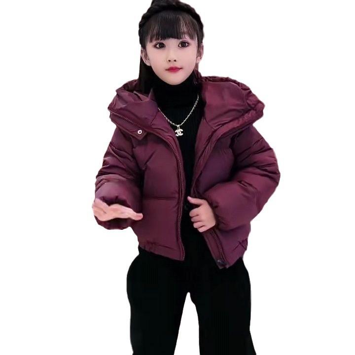Jacket - 子供服 ガールズ ダウン風ジャケット フード付き 中綿 コート 厚手 ポリエステル 冬 パープル ブラック 110 120 130 140 150 160 170