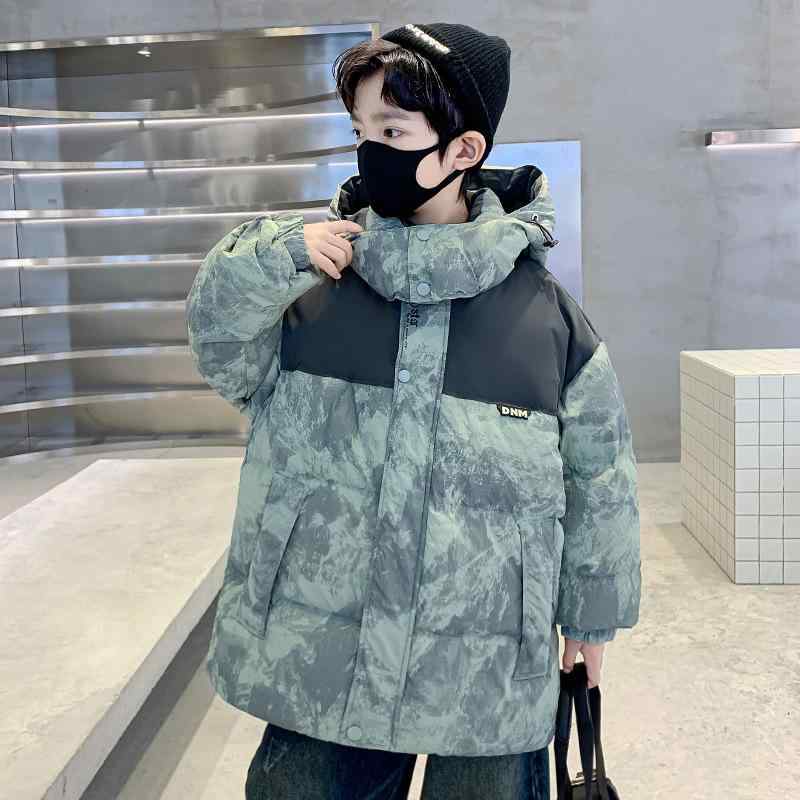 Coat - 子供用ダウンジャケット 男の子 冬 迷彩 アウター 大童 白ダックダウン 連帽 厚手 撥水 防寒 アウトドア 秋冬