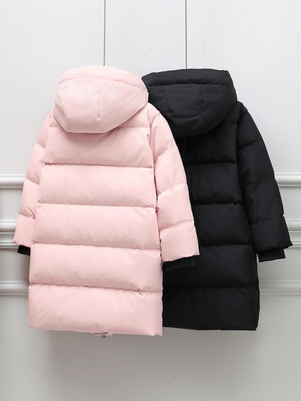 子供用 ダウンジャケット アウター 中綿入り 極寒地対応 ロング丈 フード付き 8歳以上 キッズ 140cm以上 防寒着 カジュアル 無地 黒色 ピンク系 110cm 120cm 130cm 140cm 150cm 160cm 170cm 冬