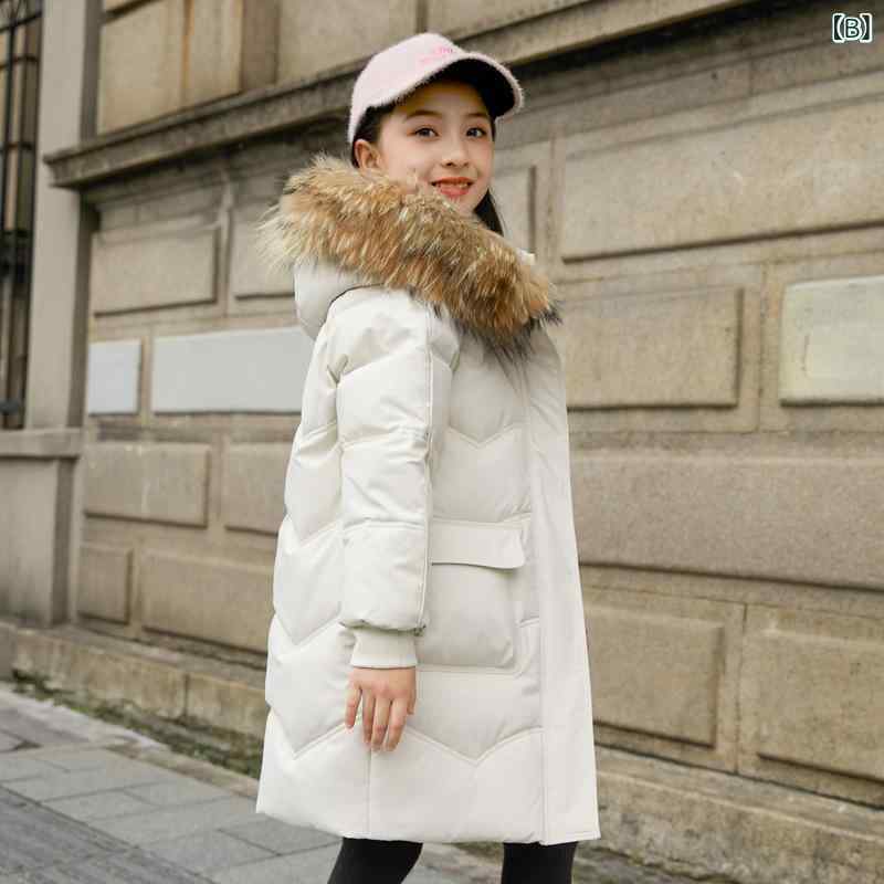 子供服 ダウンジャケット 女の子 中綿入り ロング丈 8歳以上 キッズ ガールズ アウター 防寒 撥水 厚手 冬服 120cm 130cm 140cm 150cm 160cm 170cm ブラック ホワイト イエロー レッド パープル