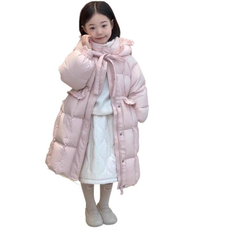 Blousons, Jumpers - 子供服 ガールズ ダウン風ジャケット フード付き ウエスト切り替え かわいい 中綿入り アウター ピンク イエロー 110cm 120cm 130cm 140cm 150cm 160cm
