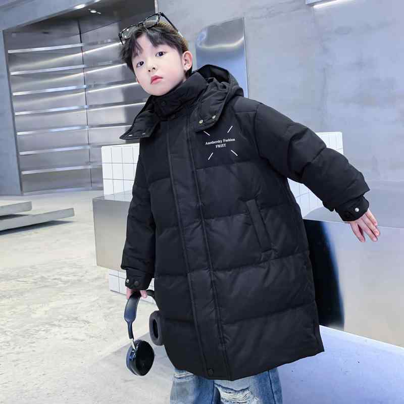 Coat - 子供用ダウンジャケット 男の子 ロング丈 フード付き 厚手 防寒 アウター 撥水加工 120cm 130cm 140cm 150cm 160cm 170cm 冬