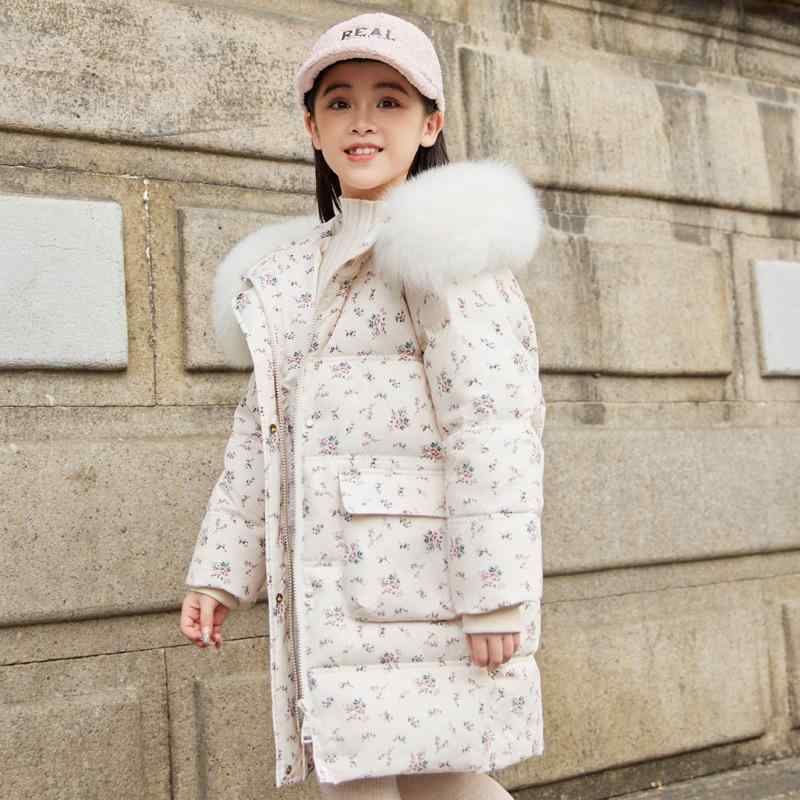 子供用ダウンジャケット ガールズ 中綿入り 中長丈 アウター 秋冬 白ダックダウン 8歳以上 140cm以上 燕麦色 桜色