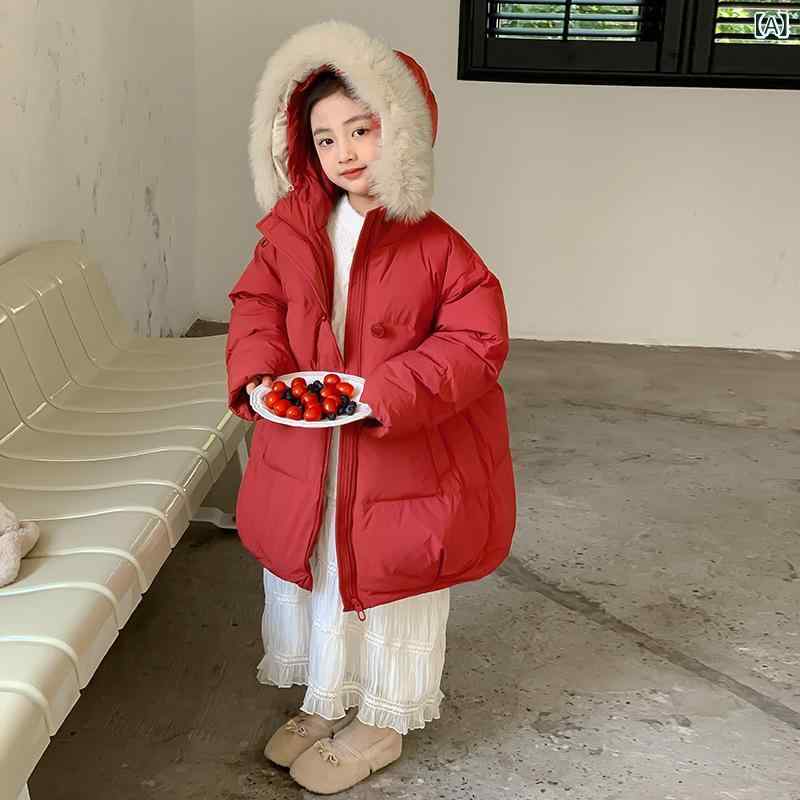 子供服 ガールズ ダウンジャケット 秋冬 白ダックダウン ボルドーレッド 新年 厚手...