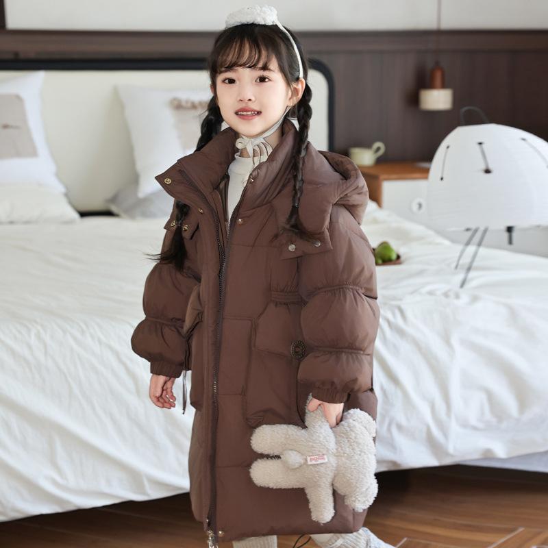Coat - 子供服 ダウンジャケット ガールズ 中綿入り ロング丈 韓国風 女の子 白ダウン 中綿 コート アウター キッズ 8歳以上 140cm以上 冬 聚酯纤维 暖か 防寒 かわいい