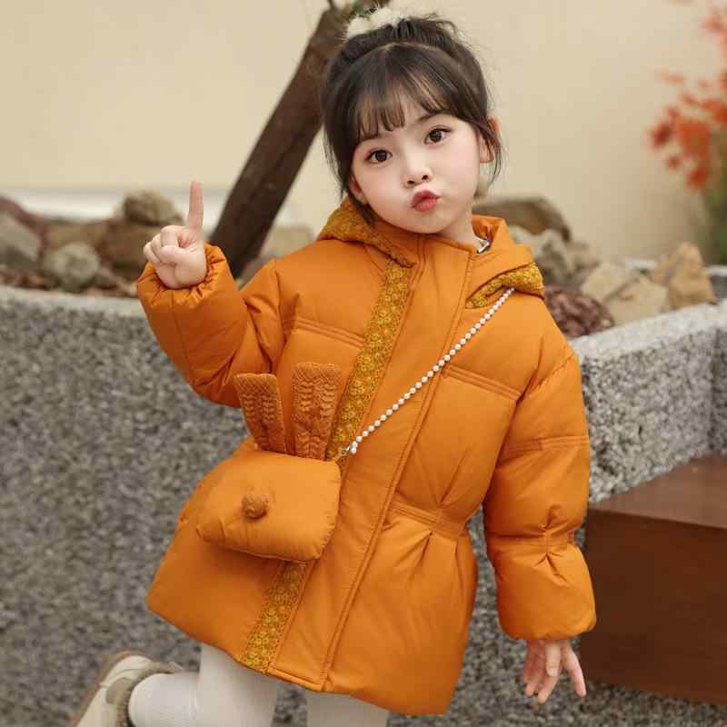 Blousons, Jumpers - 子供服 ダウンジャケット ガールズ 中綿入り ロング丈 8歳以上 撥水 厚手 フード付き パープル グリーン オレンジ 100cm 110cm 120cm 130cm 140cm 冬