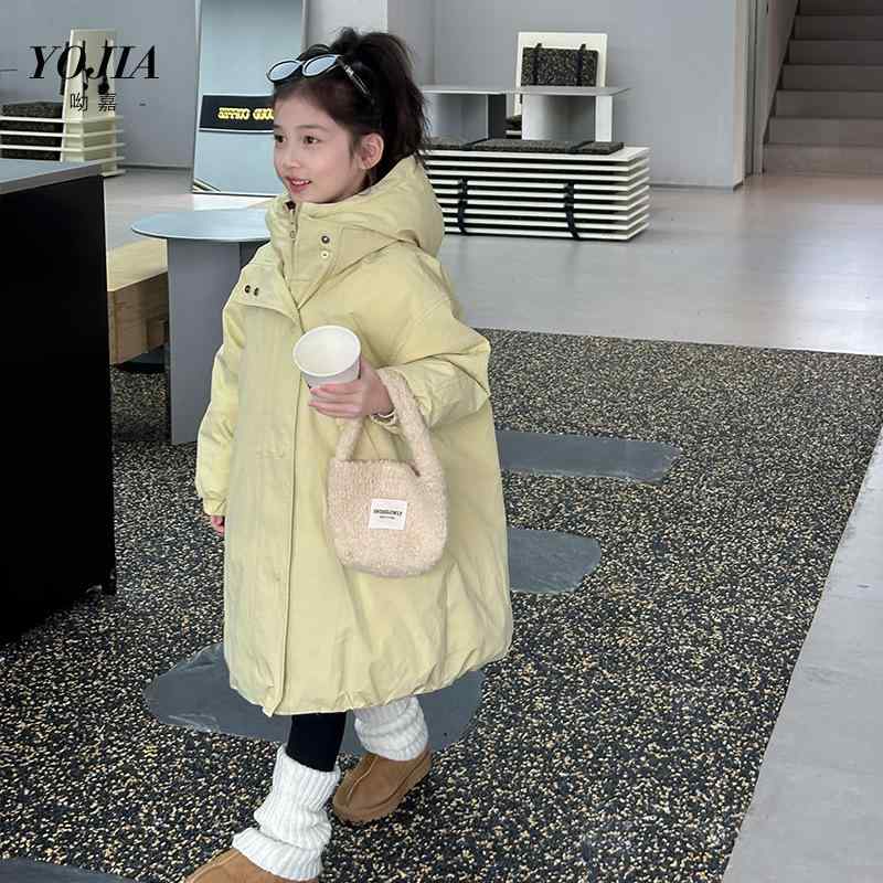Coat - 子供服 ガールズ ダウンジャケット 中綿 コート 秋冬 防寒 撥水 ロング丈 イエロー 100 110 120 130 140 150 160