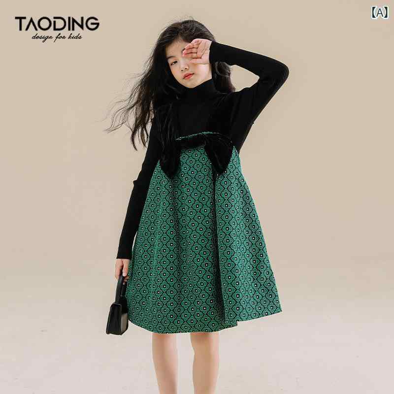 ワンピース 女の子 春秋 子供 中大童 吊りスカート かわいい おしゃれ プリンセスドレス 発表会 墨グリ..