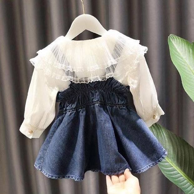 子供用シャツスカート 春秋物 女の子用セットアップ 洋風 子供服 プリンセス スカート サスペンダース..