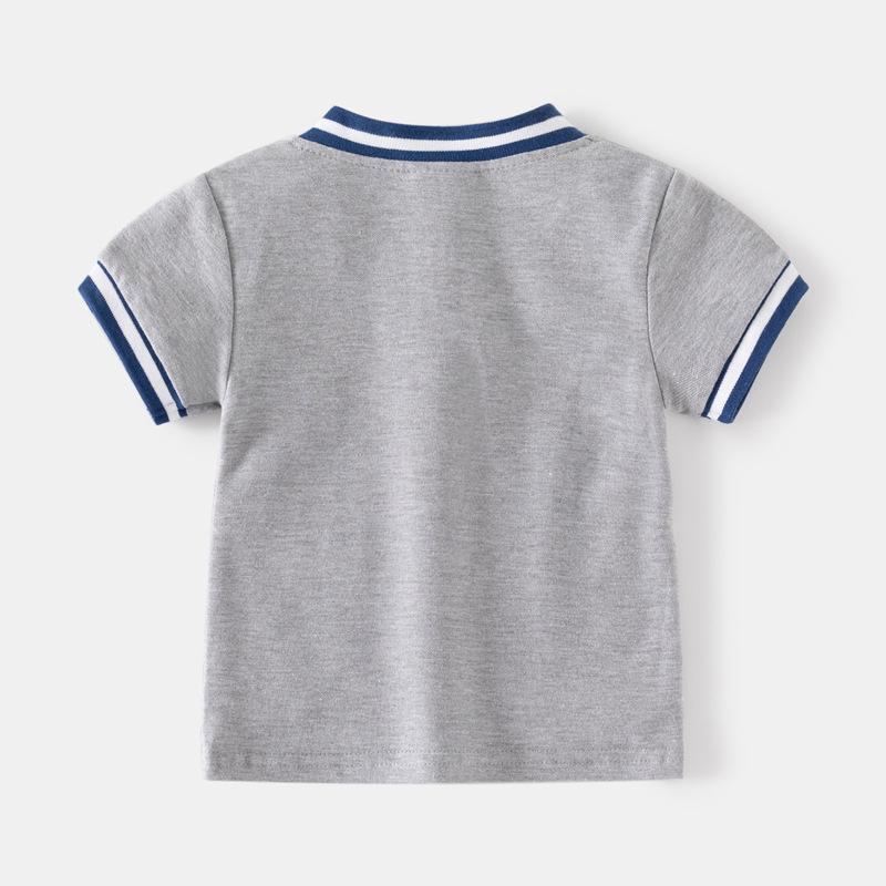 Polo衫 - ポロシャツ キッズ 子供服 半袖 Vネック トップス カットソー スリム おしゃれ かわいい コットン プリント グレー ホワイト 春夏