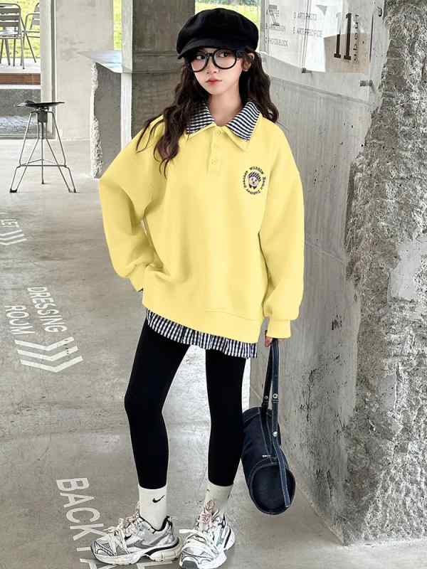 子供服 トレーナー 長袖 ポロシャツ 女の子 秋物 トップス 重ね着風 ゆったり かわいい 女児 ガールズ ..