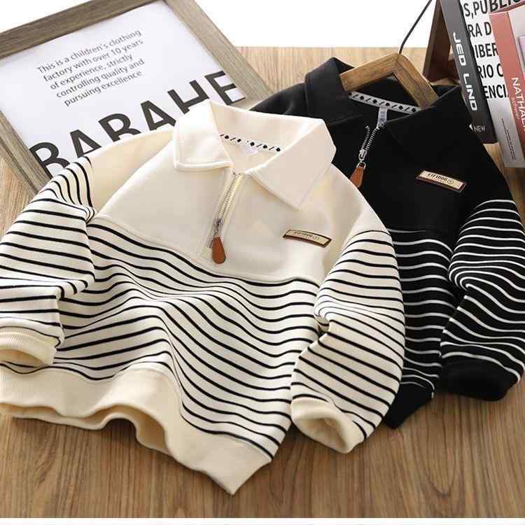 子供服 スウェット 春秋 ストライプ 長袖 ポロシャツ カジュアル 男の子 春物 ジップアップ トップス