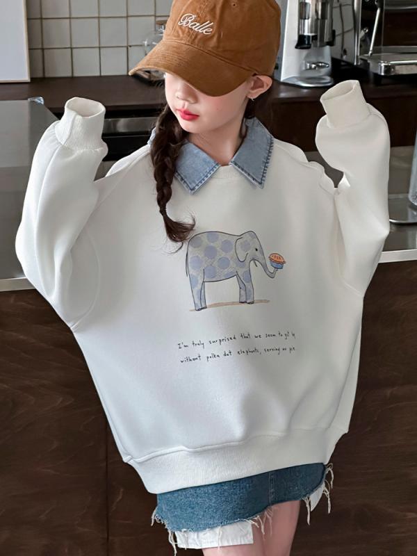 子供服 トレーナー 女の子 春秋 トップス 長袖 コットン カートゥーン プリント ポロシャツ風 カットソー 通学着 普段着