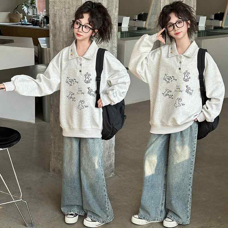 子供服 スウェット ガールズ POLOシャツ 春秋 刺繍 かわいい トレーナー 女の子 カジュアル トップス 花柄 春秋着 コットン ミックス 130cm 140cm 150cm 160cm 170cm