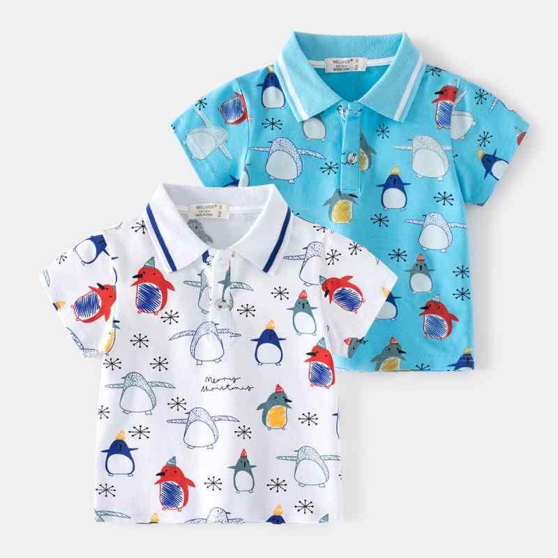 キッズ 男の子 ポロシャツ 半袖 鹿の子(カノコ) カートゥーン ペンギン プリント ...
